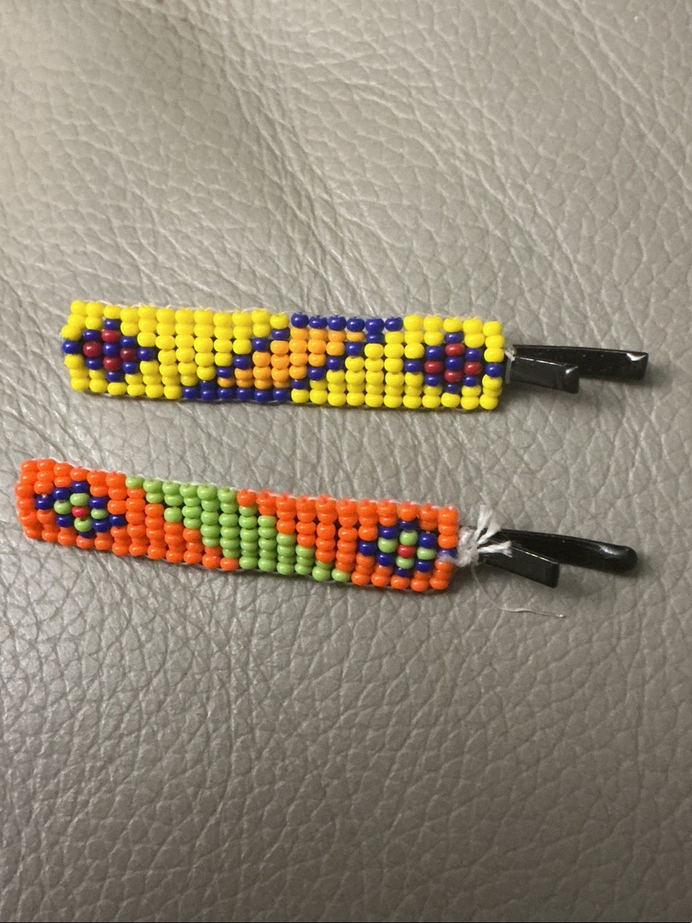 (2)Native American Beaded Yellow, purple and orange Decorative Hair Pins